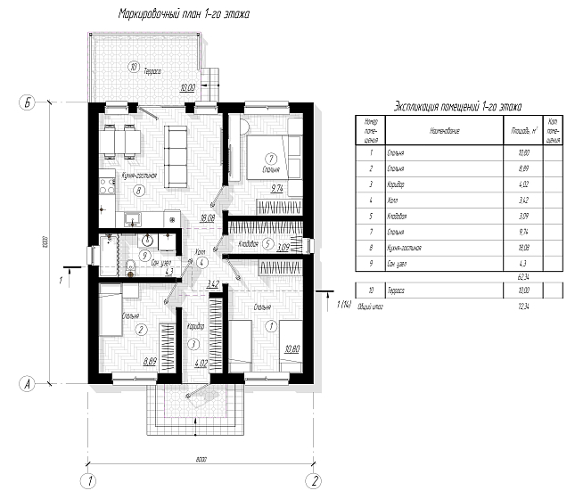 Одноэтажный дом «Южный» 8x10