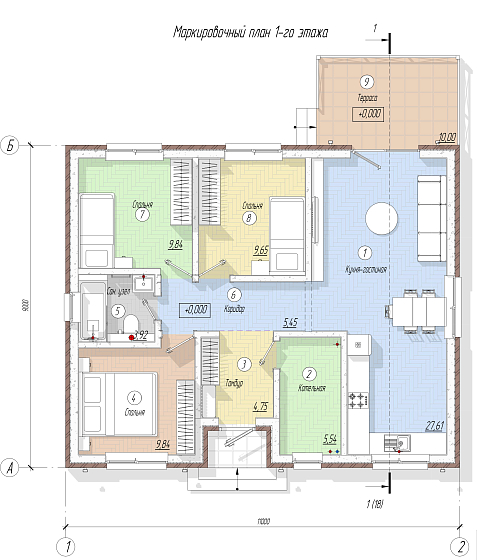 Одноэтажный дом «Народный» 9x11