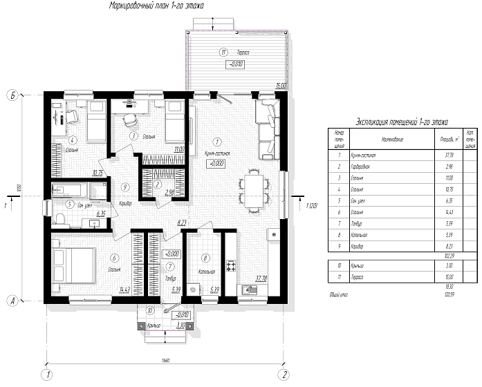 Одноэтажный дом «Простор» 10.5x12